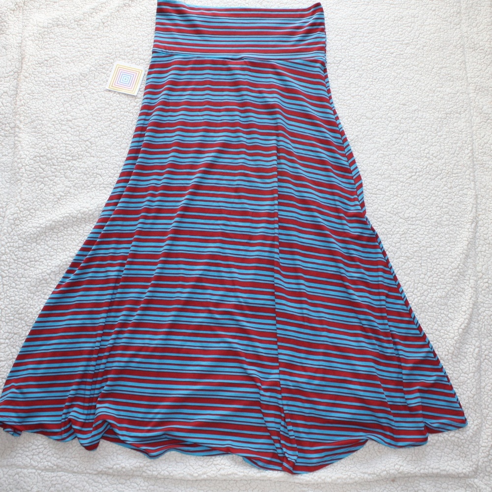 Lularoe Striped Blue and Red Large Maxi Skirt - Picture 1 of 3